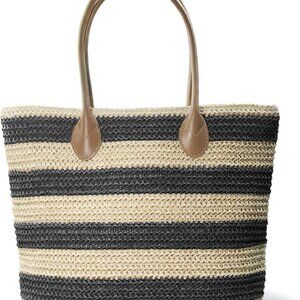 Striped Synthetic Straw Women's Tote Light Weight Vacation Shoulder Handbag